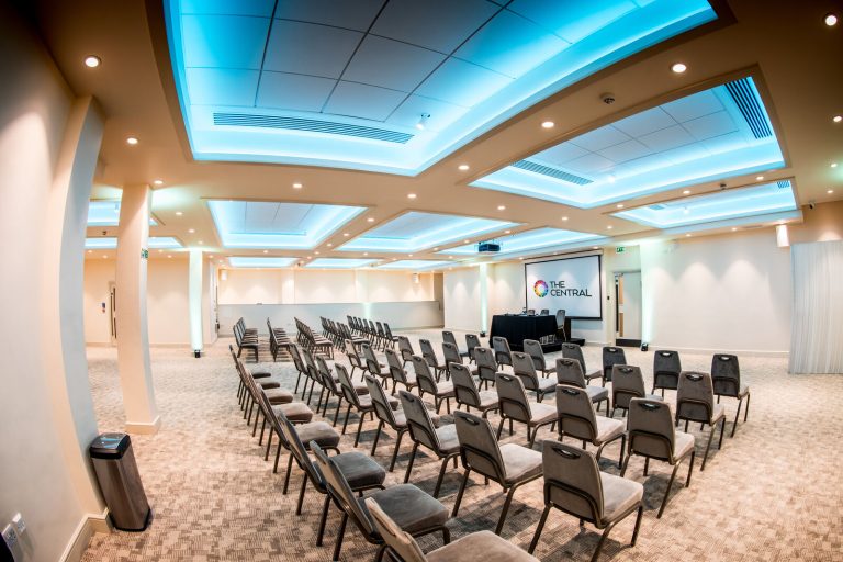 Wolfson Hall event space set up in a theatre style at The Central