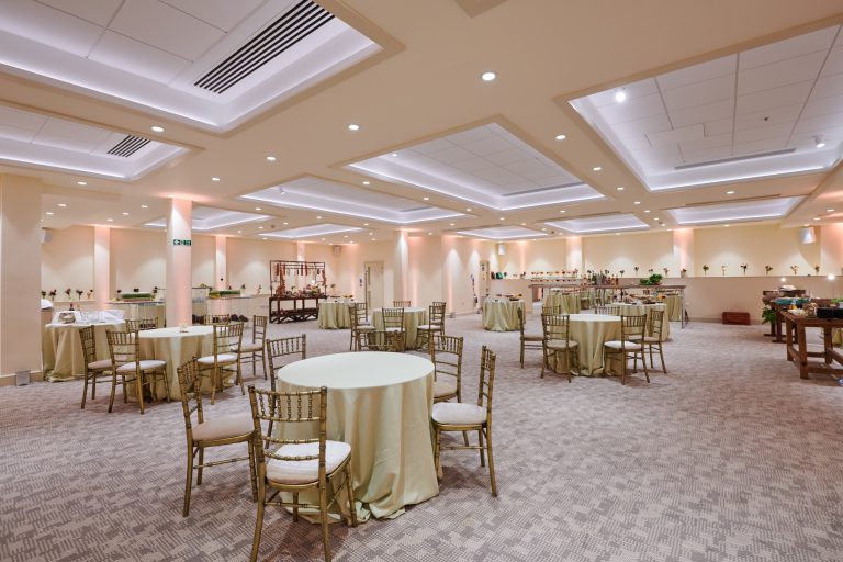 Wolfson Hall event space set up with round tables at The Central